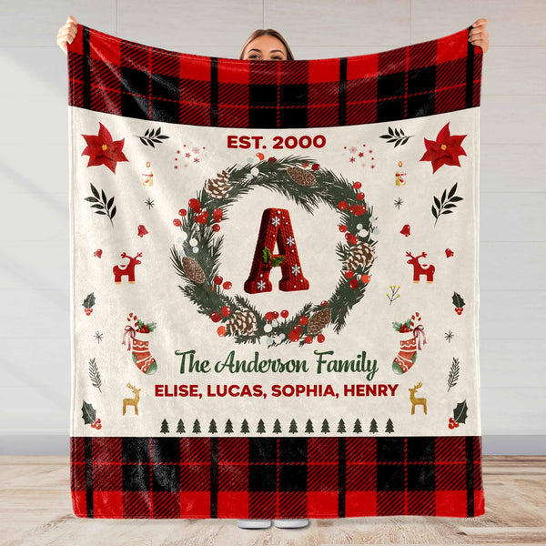 Celebrate Warmth And Love With Festive Christmas Wreath And Plaid Design