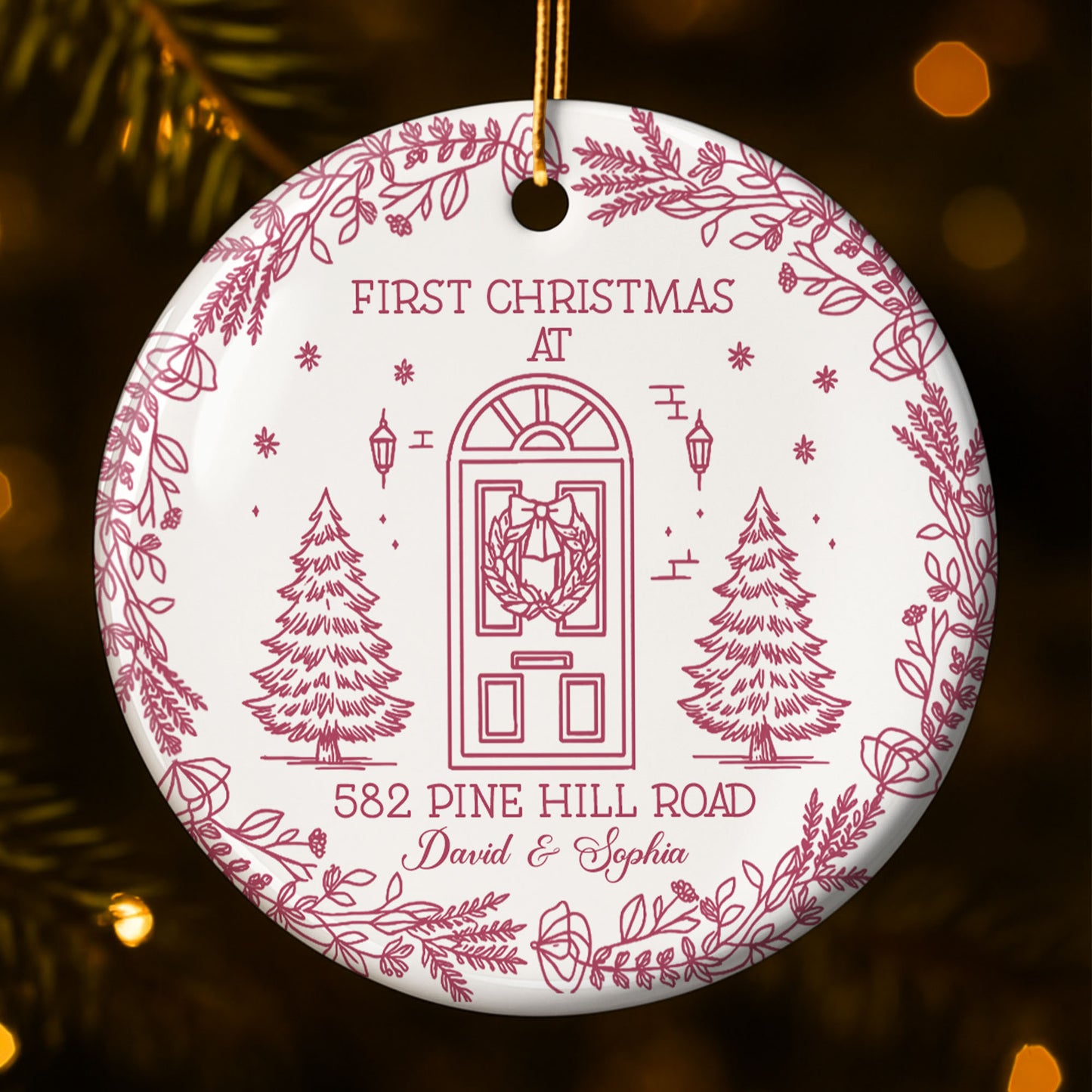 First Christmas At Our New Home, Door And Christmas Trees Design