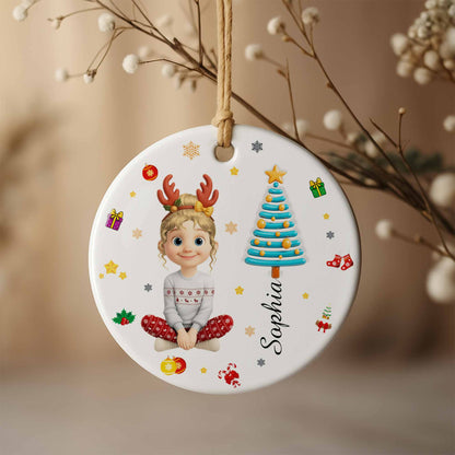 Festive Christmas Spirit With Young Girl And Tree