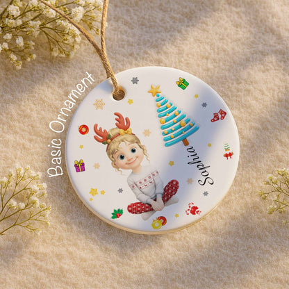 Festive Christmas Spirit With Young Girl And Tree