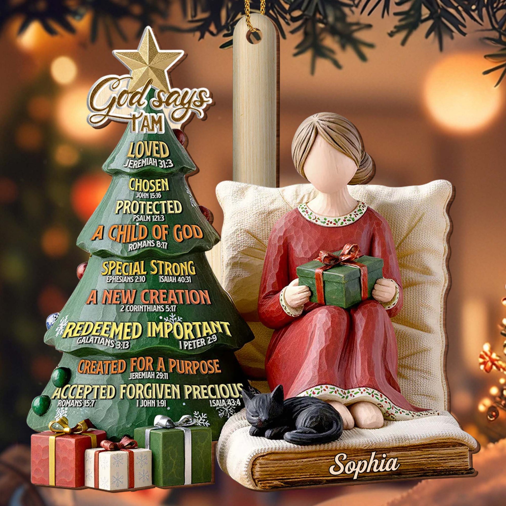 God Says I Am Loved, Woman With Christmas Tree And Gifts