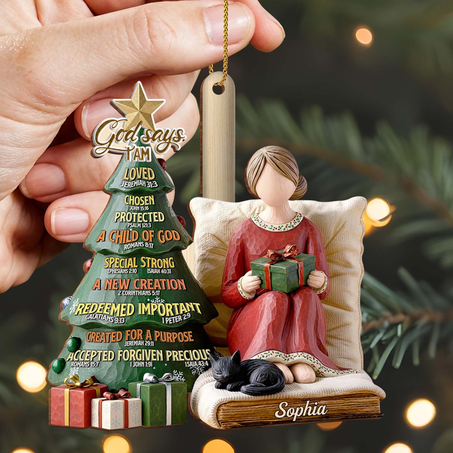 God Says I Am Loved, Woman With Christmas Tree And Gifts