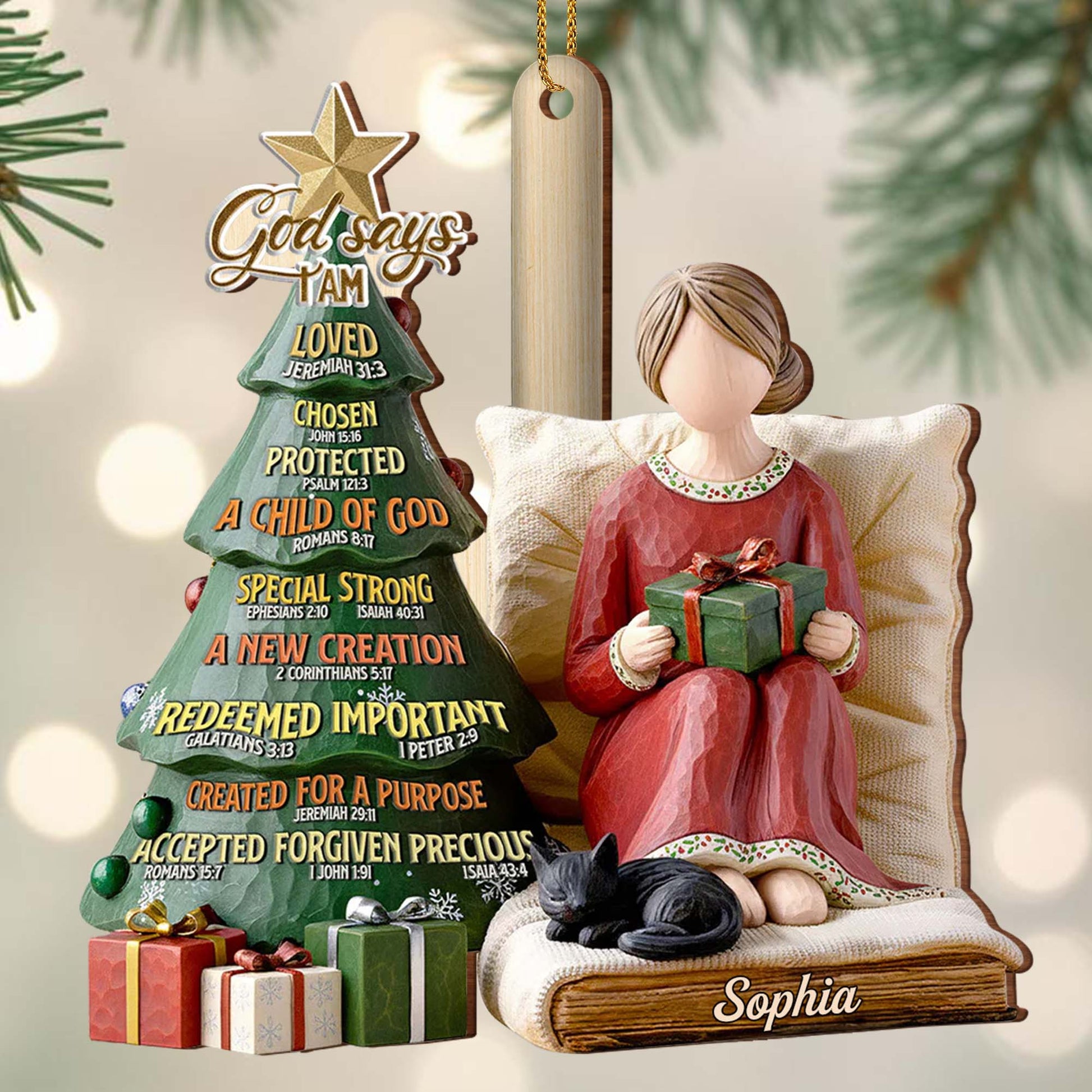 God Says I Am Loved, Woman With Christmas Tree And Gifts