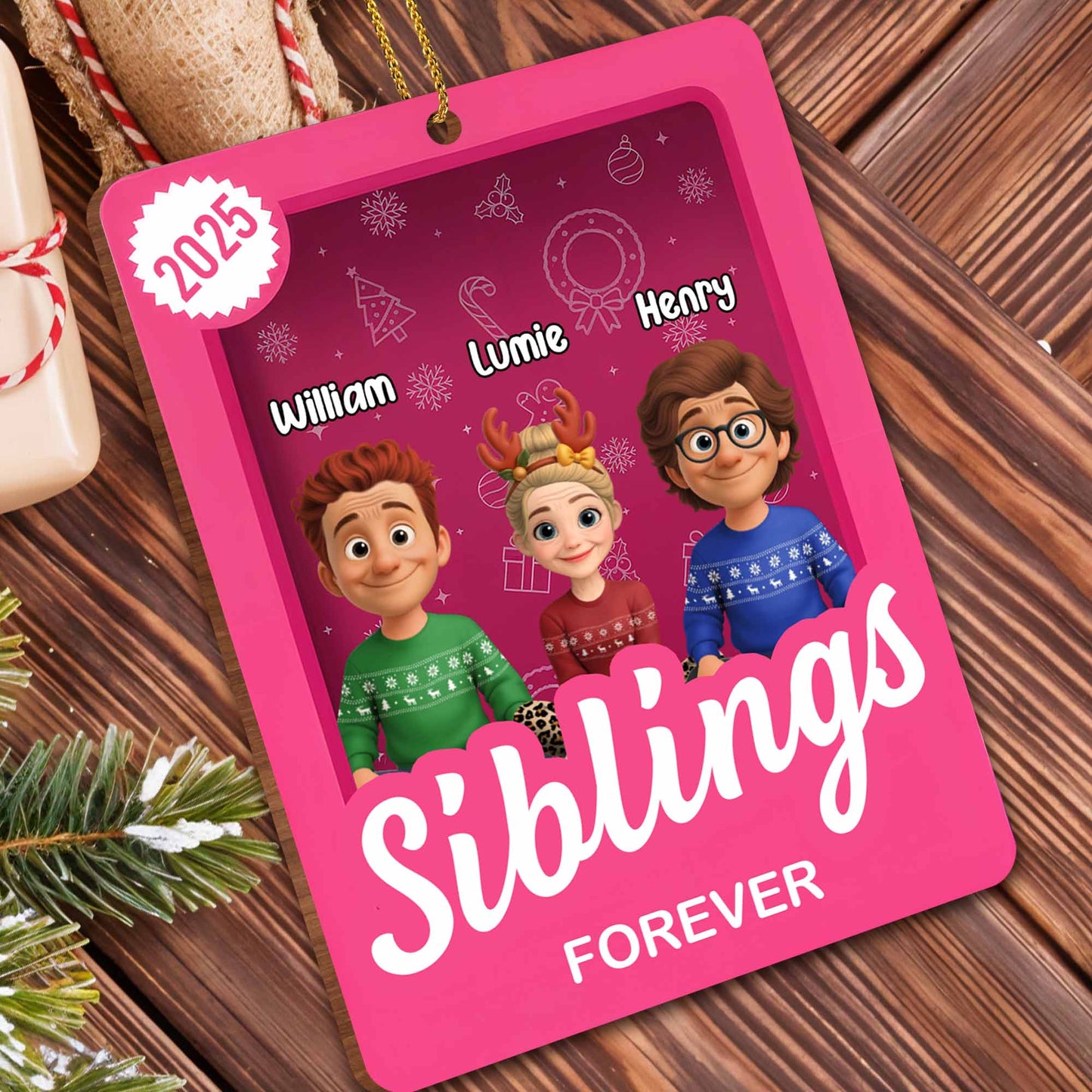 Siblings Forever With Cartoon Christmas Cheer