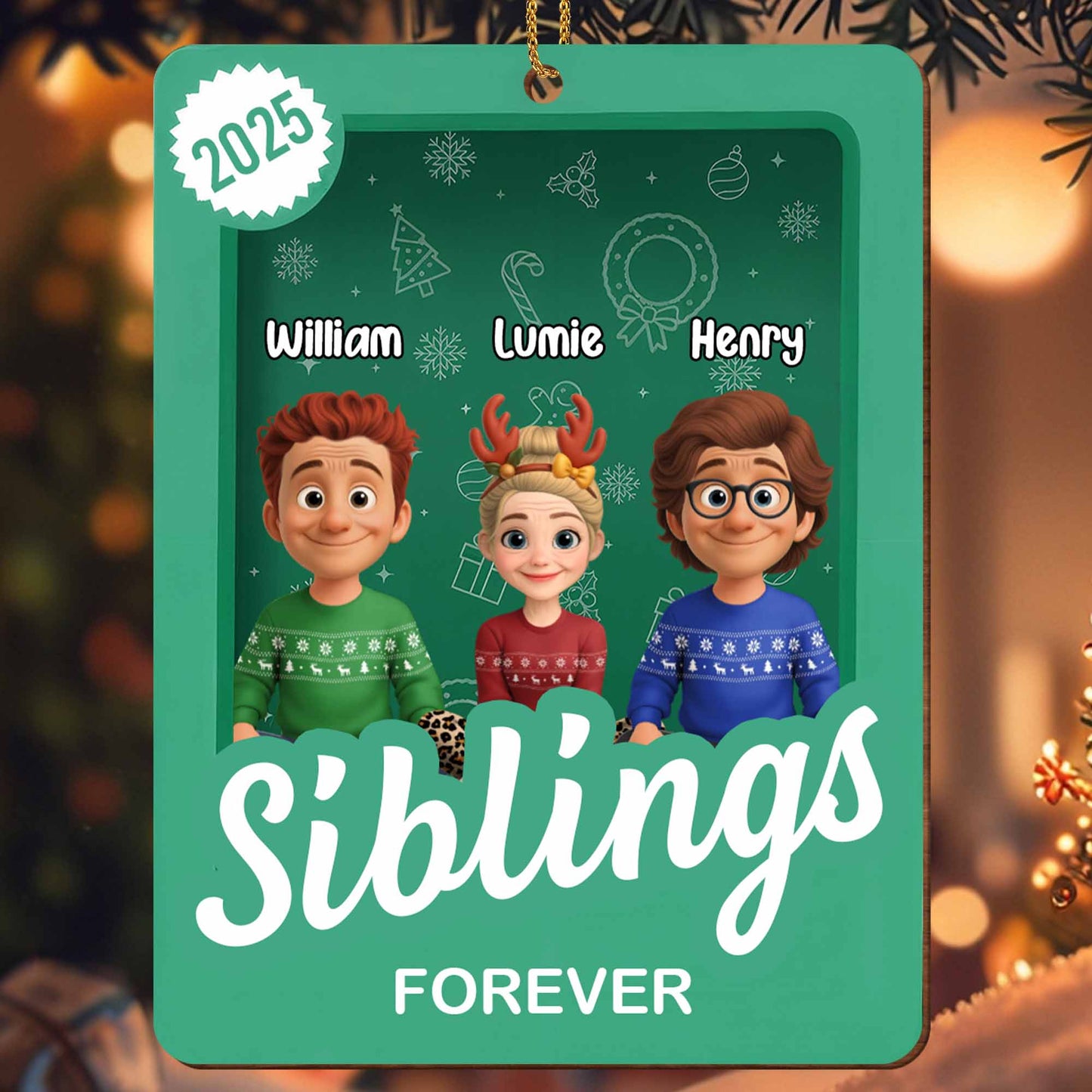 Siblings Forever With Cartoon Christmas Cheer