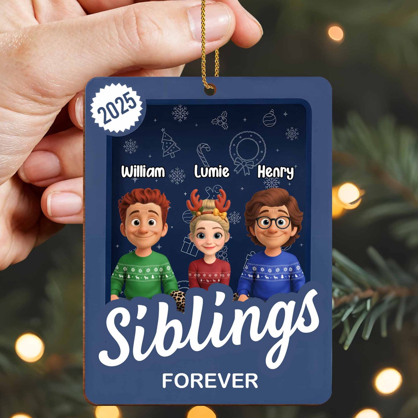 Siblings Forever With Cartoon Christmas Cheer