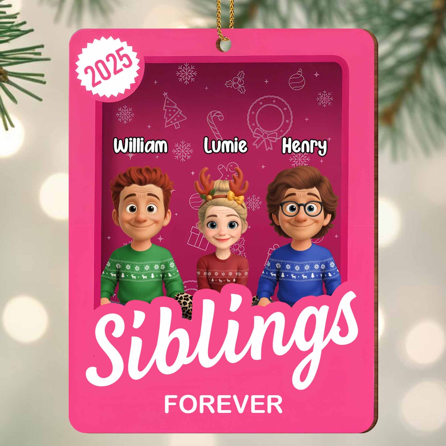 Siblings Forever With Cartoon Christmas Cheer