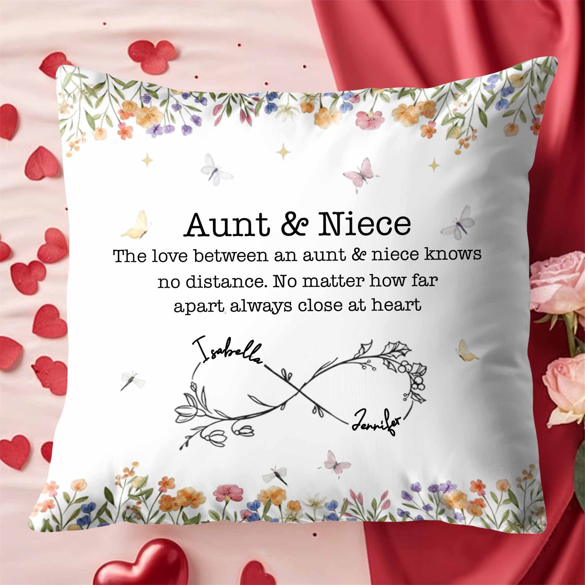 Love Between Aunt & Niece, Flowers and Butterflies Pillow