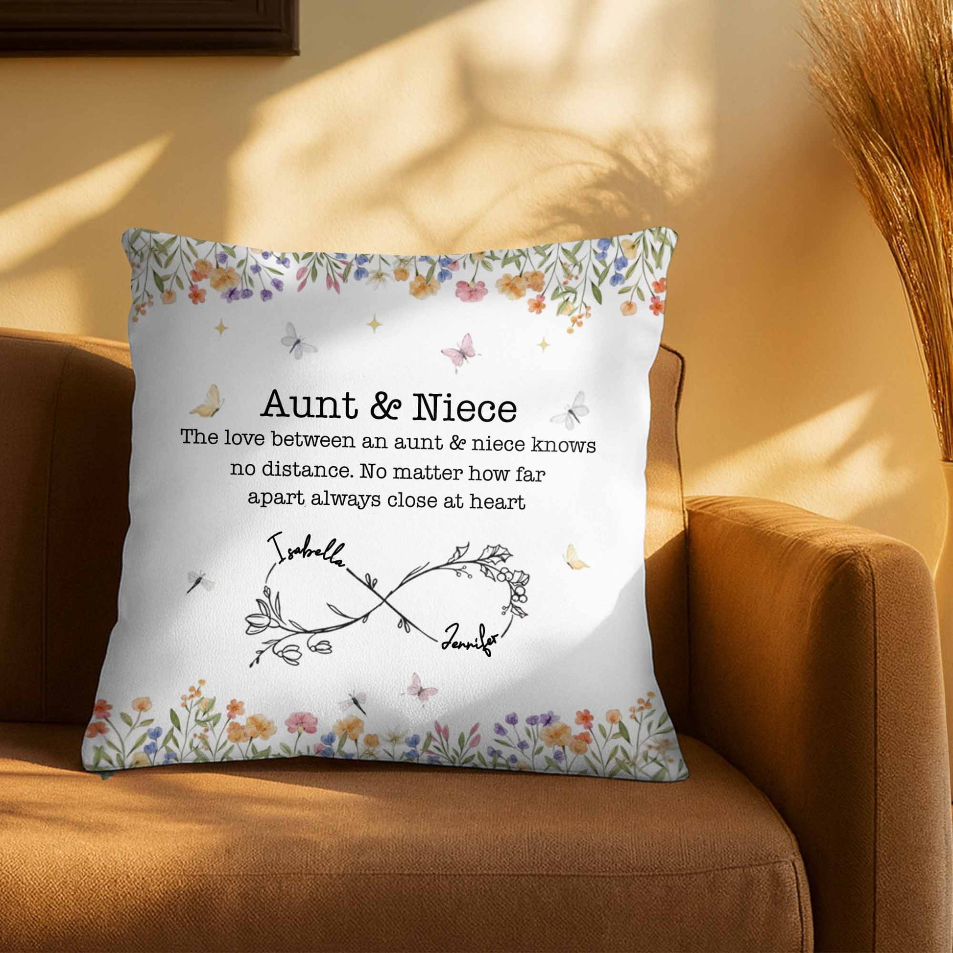 Love Between Aunt & Niece, Flowers and Butterflies Pillow