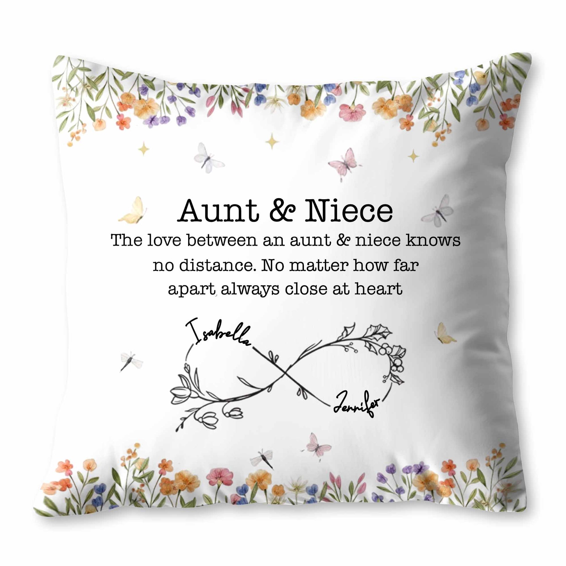 Love Between Aunt & Niece, Flowers and Butterflies Pillow