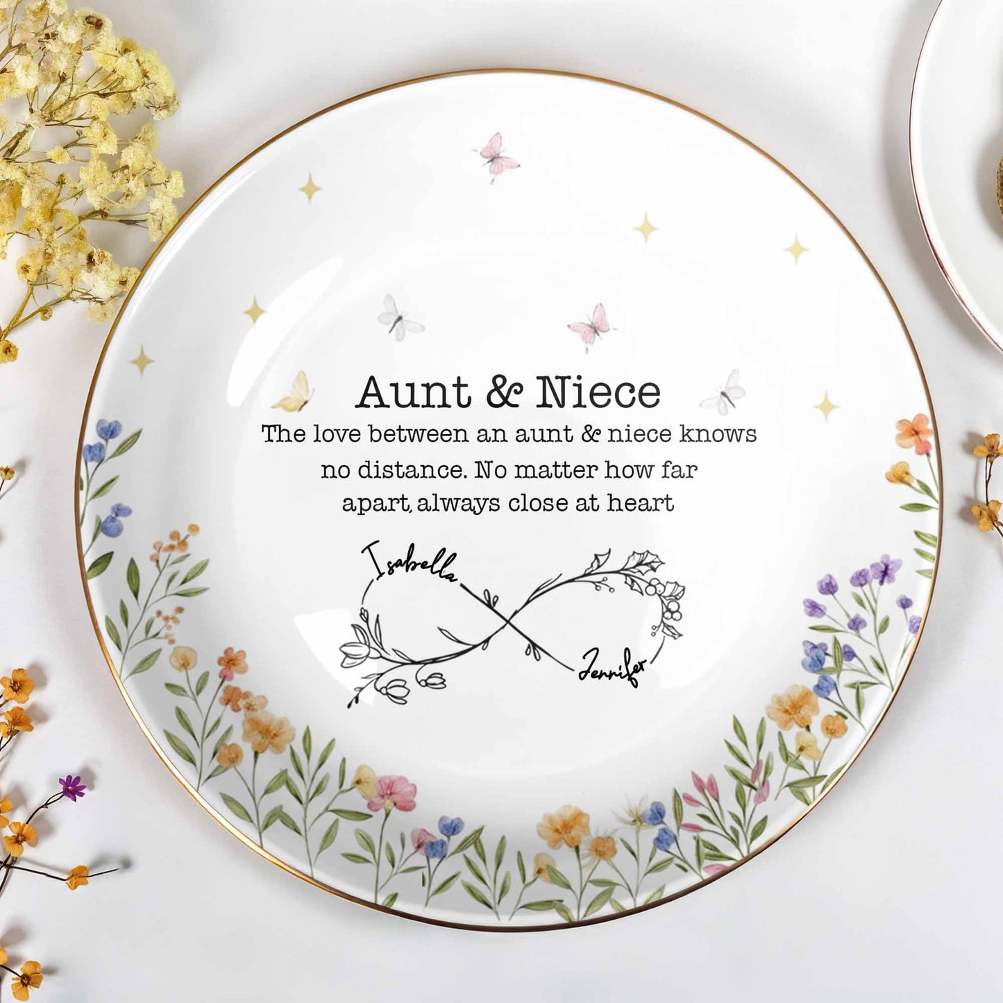 Love Between Aunt & Niece, Floral And Butterfly Design
