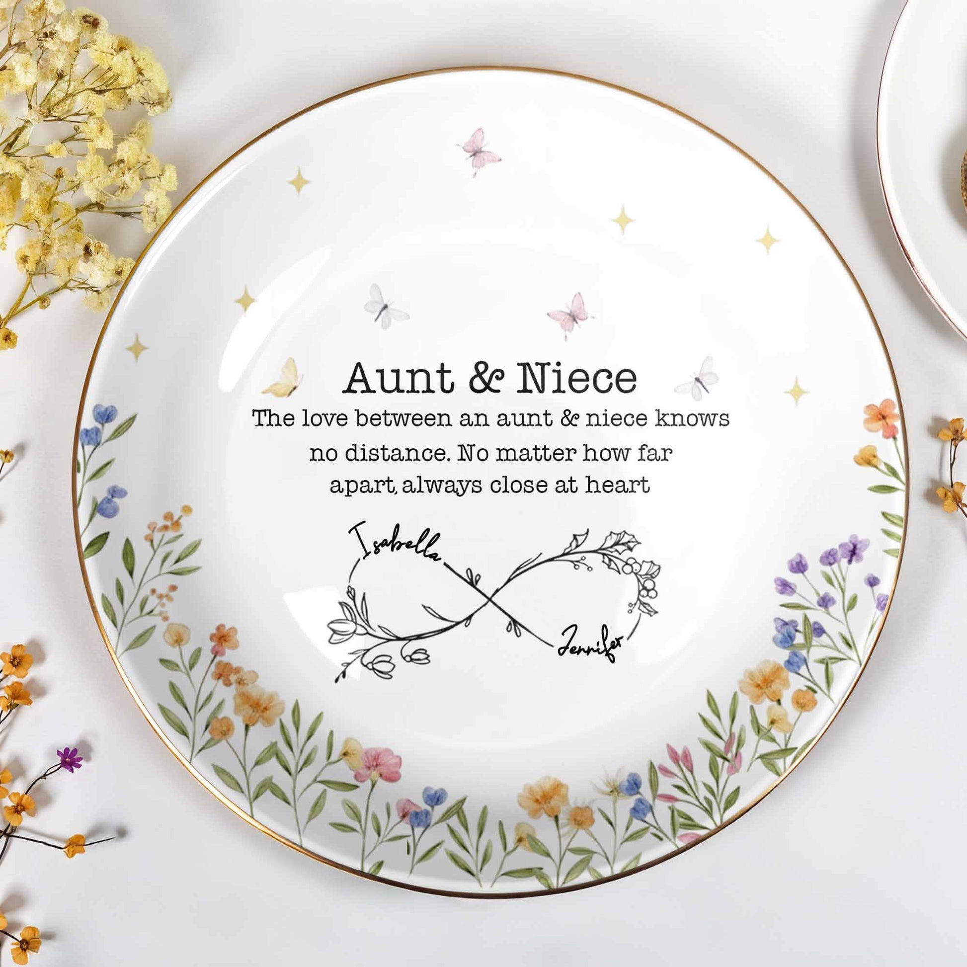 Love Between Aunt & Niece, Floral And Butterfly Design