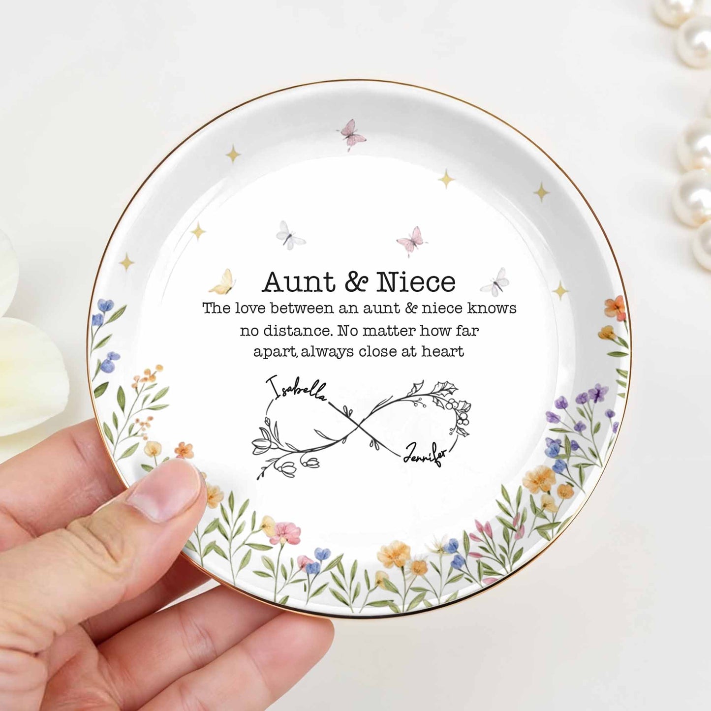 Love Between Aunt & Niece, Floral And Butterfly Design
