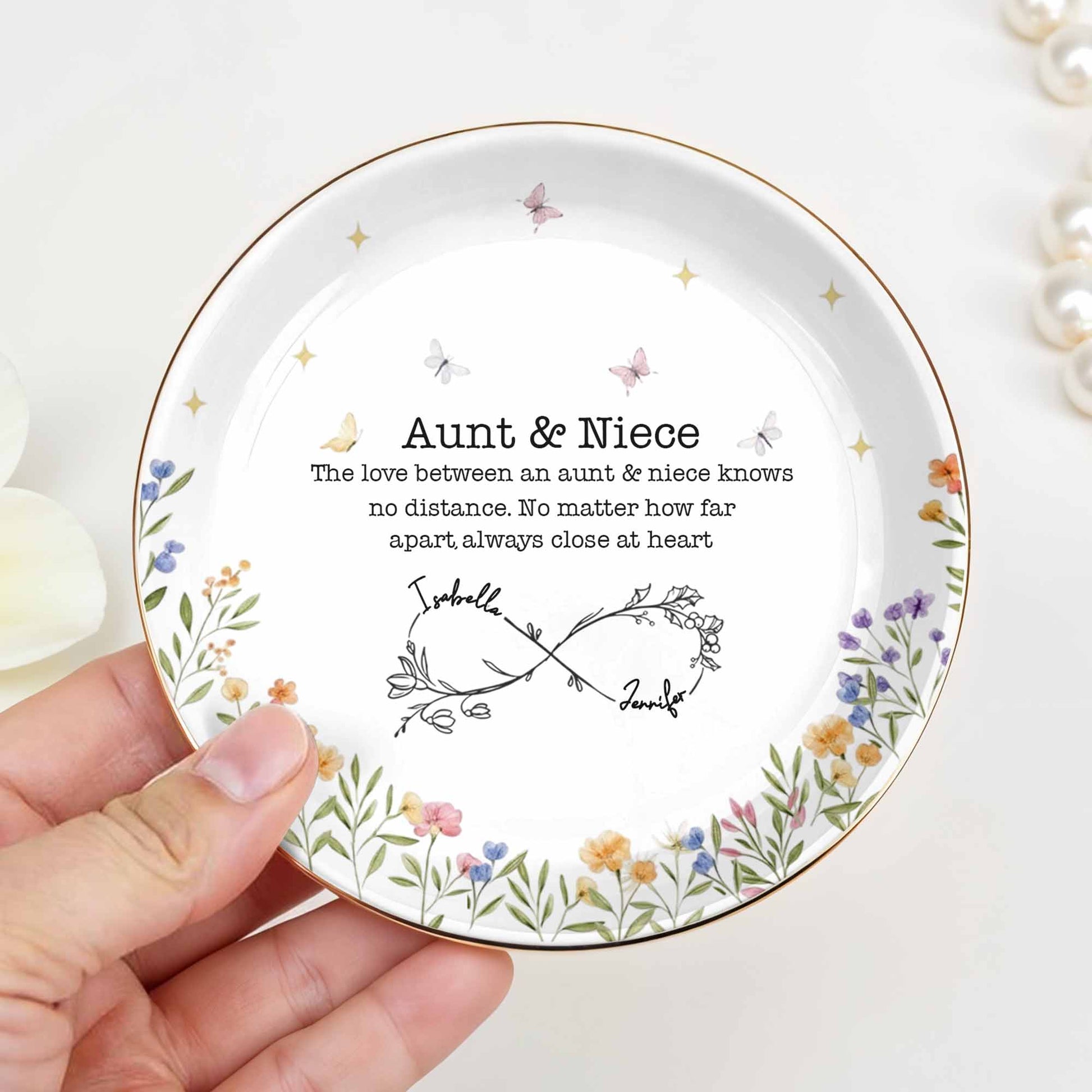 Love Between Aunt & Niece, Floral And Butterfly Design