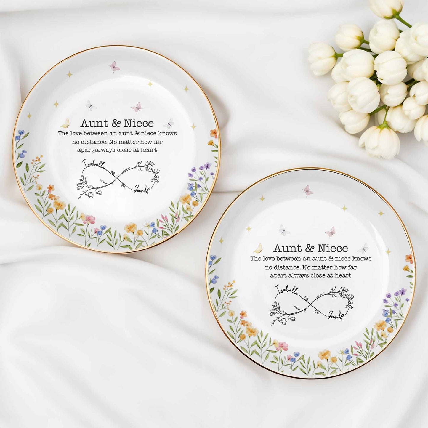 Love Between Aunt & Niece, Floral And Butterfly Design