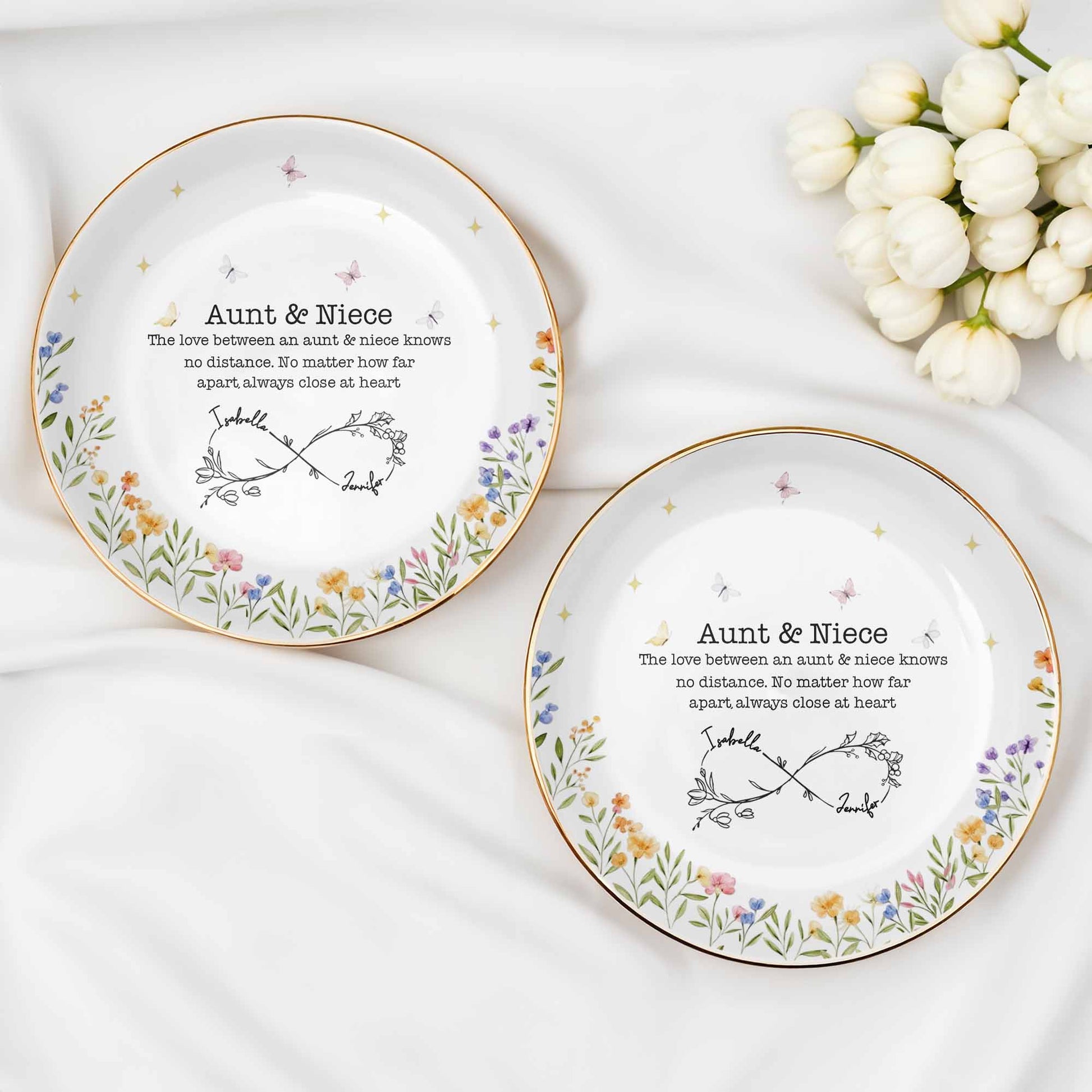 Love Between Aunt & Niece, Floral And Butterfly Design