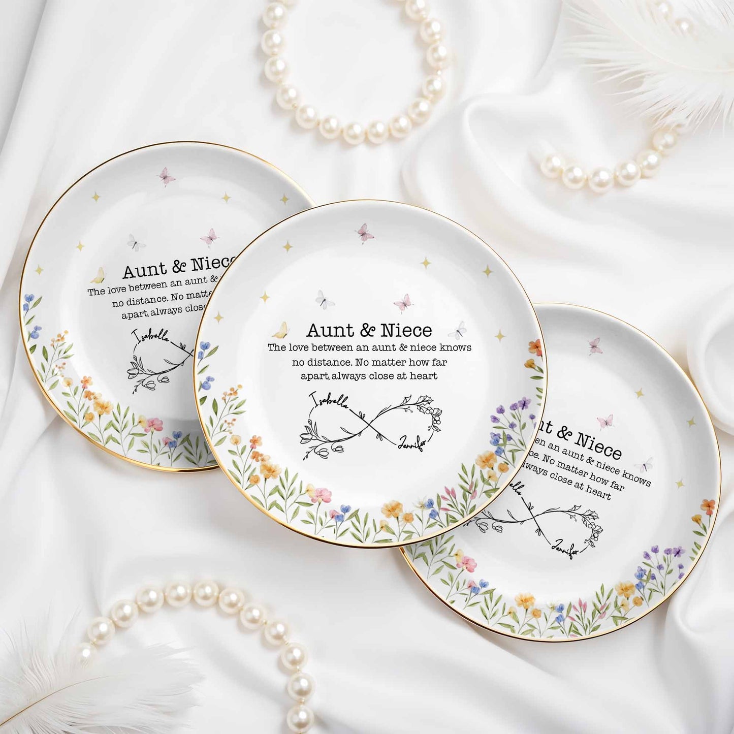 Love Between Aunt & Niece, Floral And Butterfly Design