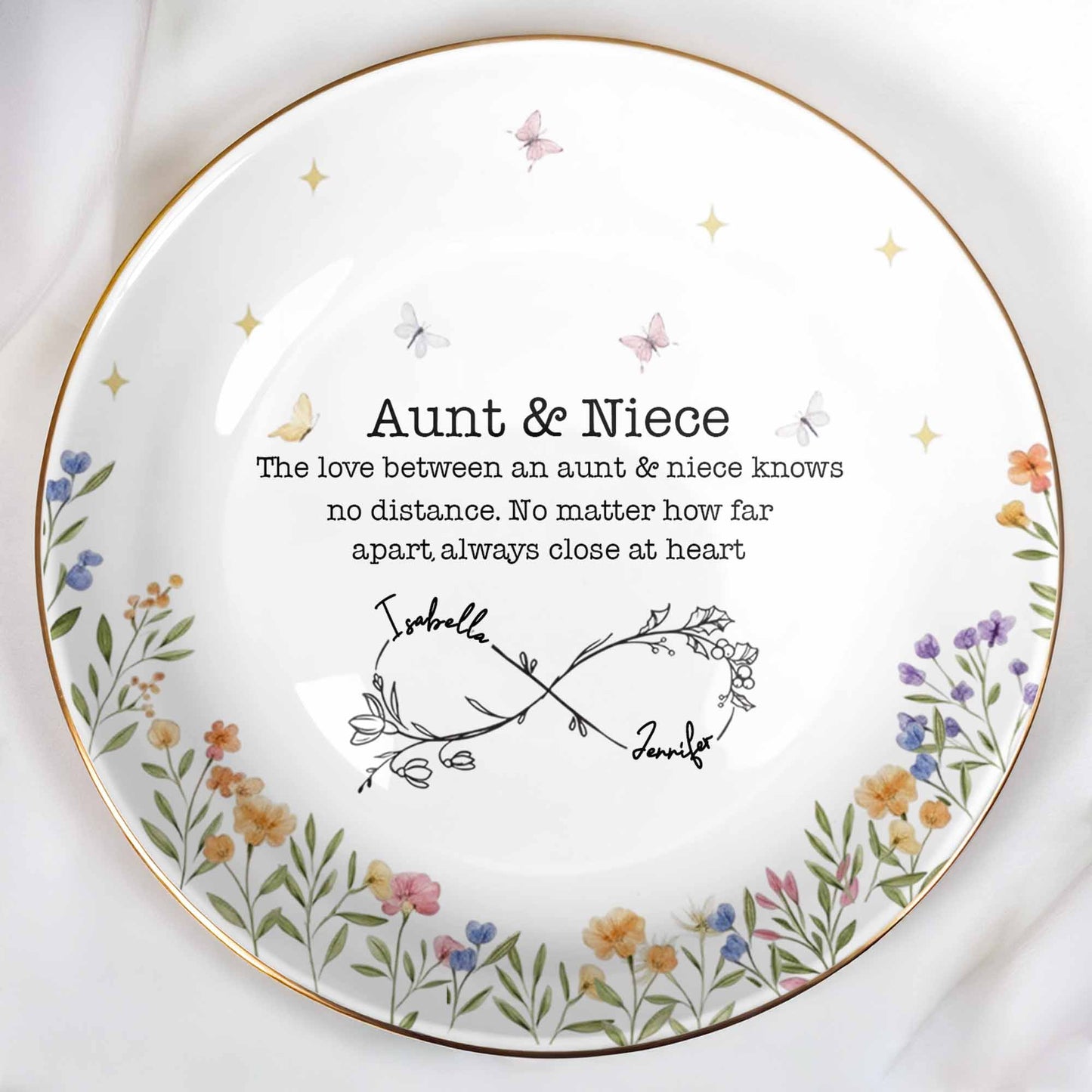 Love Between Aunt & Niece, Floral And Butterfly Design