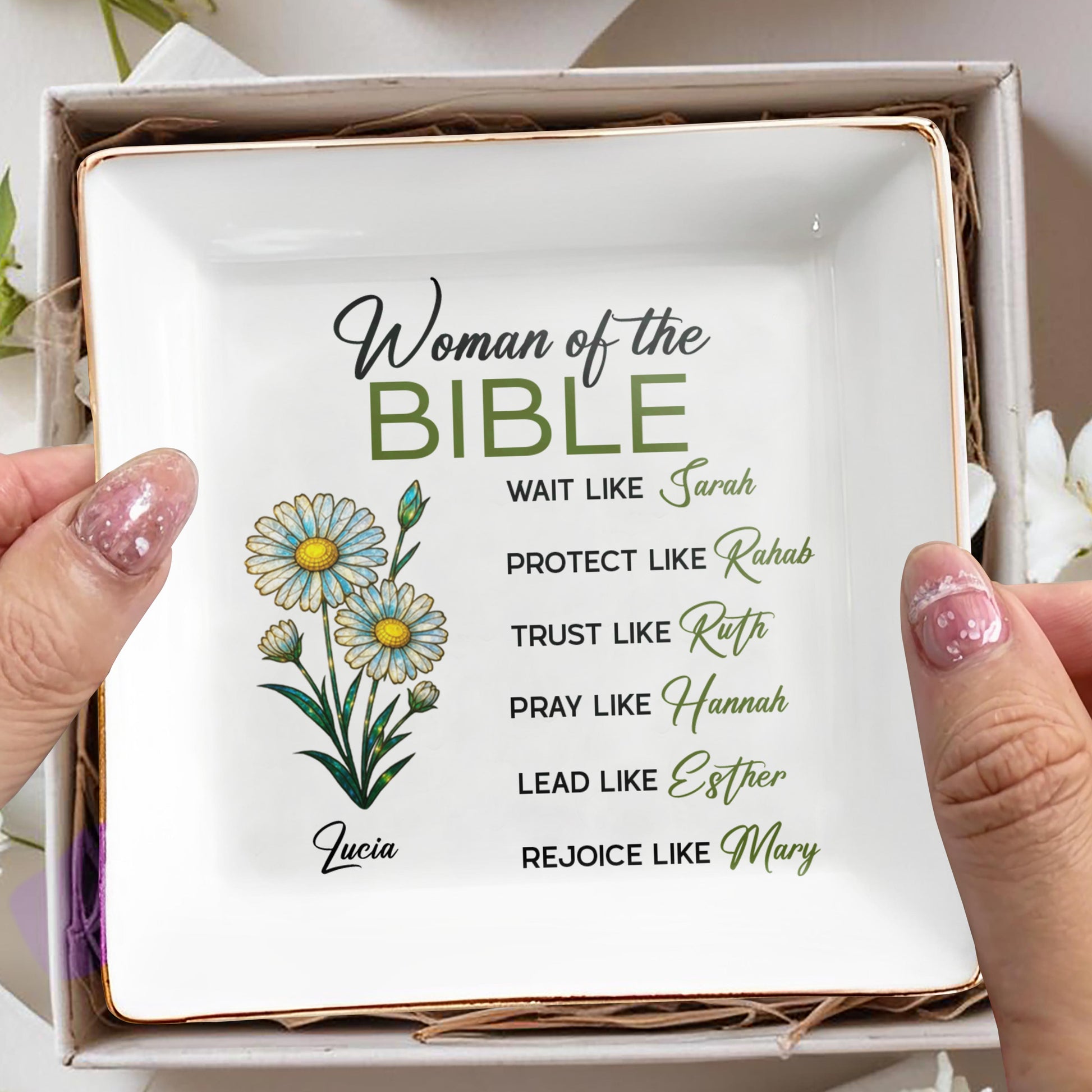 Woman of The Bible, Wait, Protect, Trust, Pray, Lead, Rejoice, Flowers