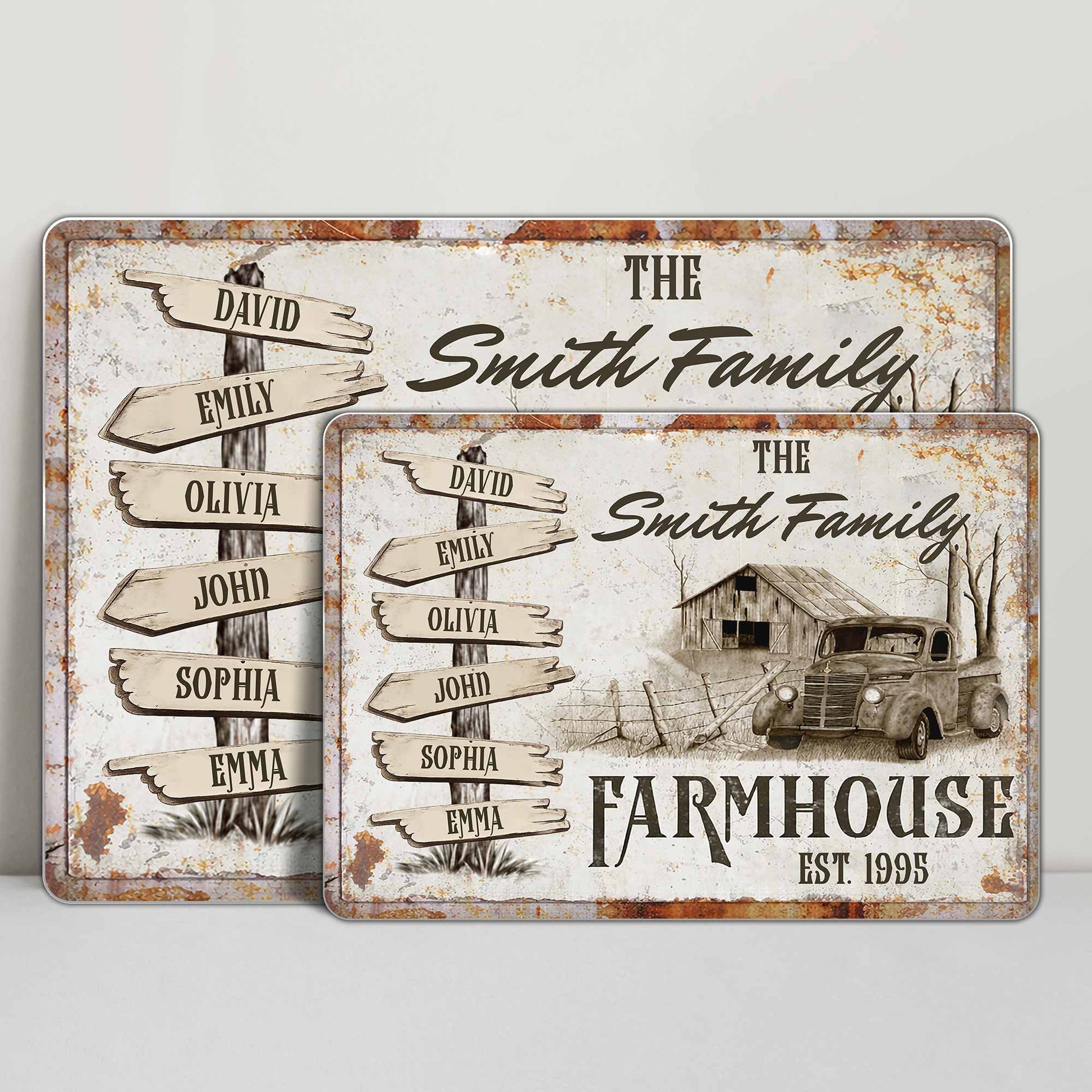 Farmhouse Est, Featuring A Rustic Truck And Wooden Signs