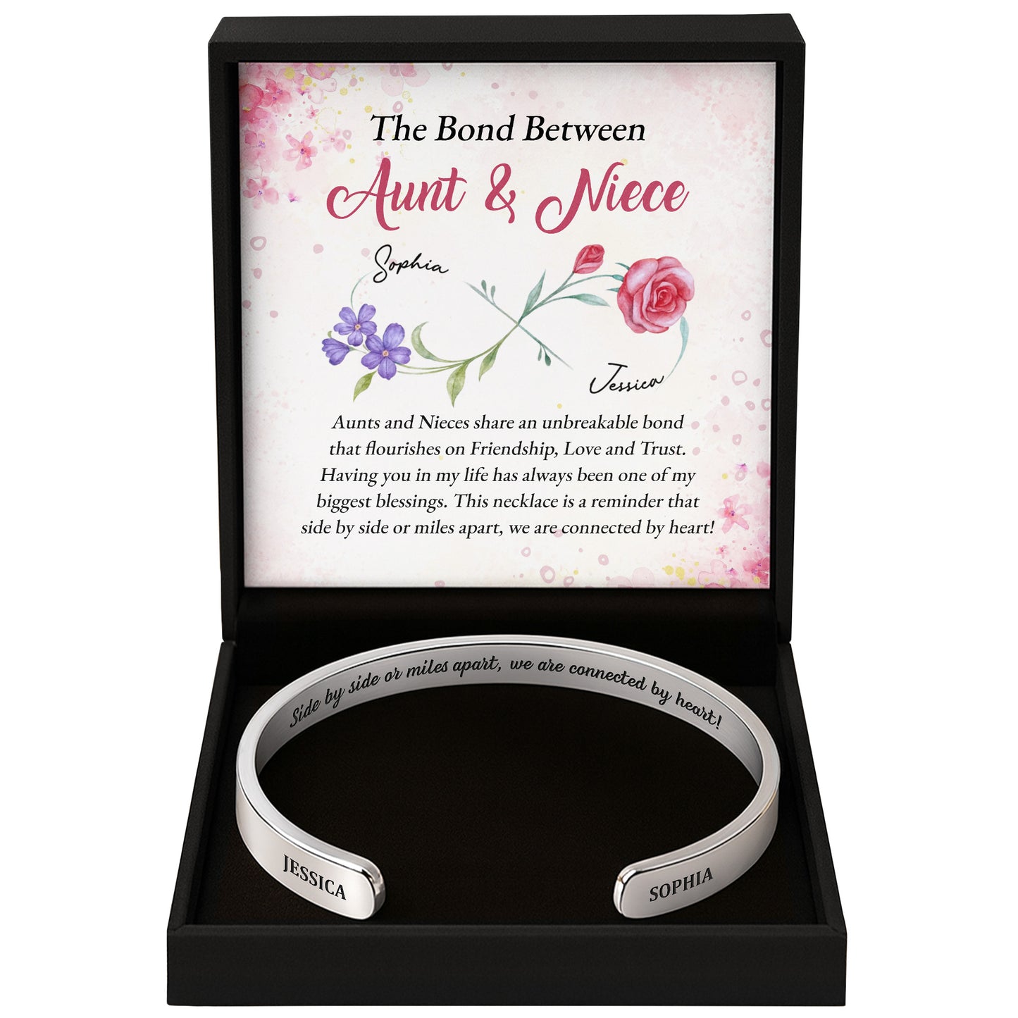 Side By Side Or Miles Apart, Connected By Heart, Floral Design