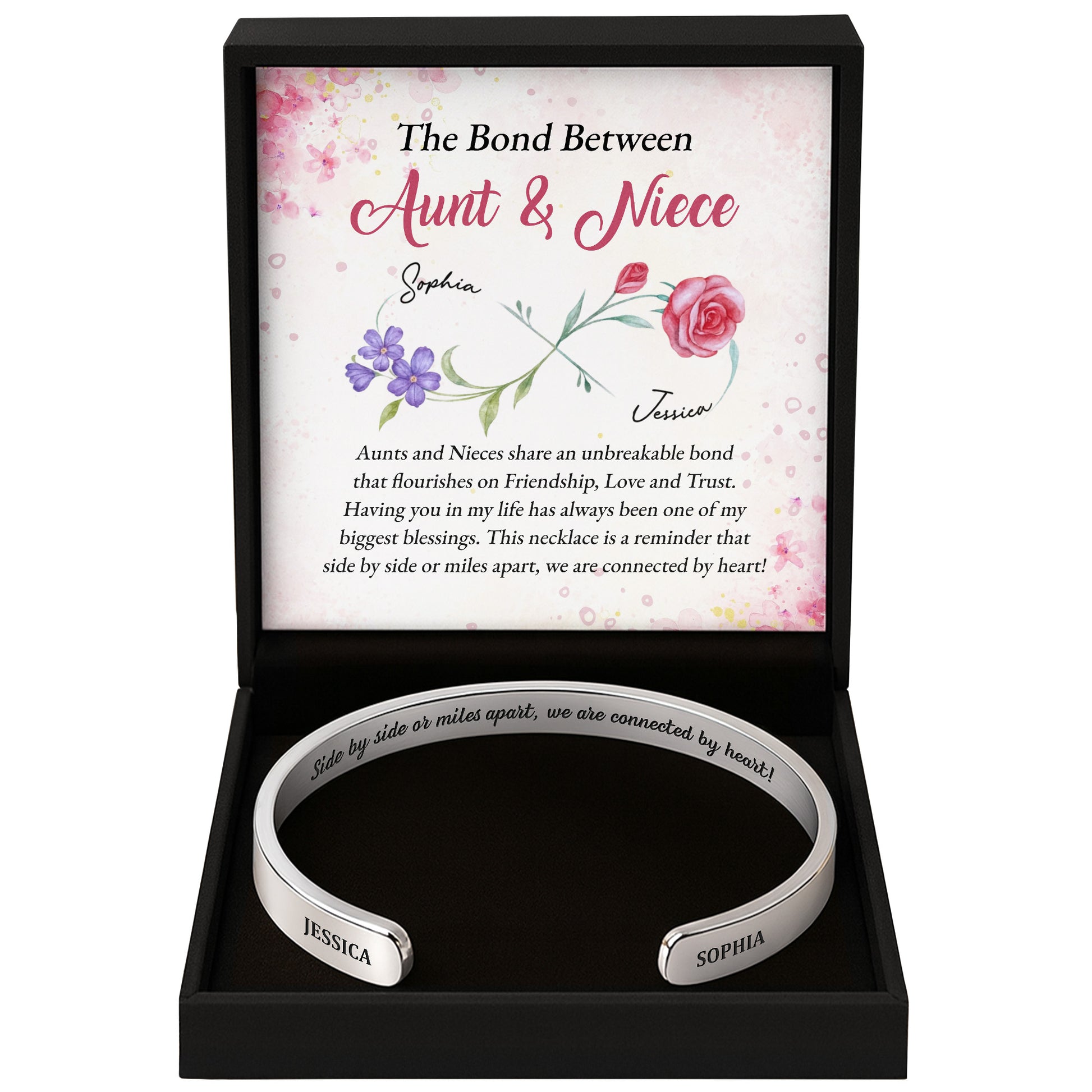 Side By Side Or Miles Apart, Connected By Heart, Floral Design