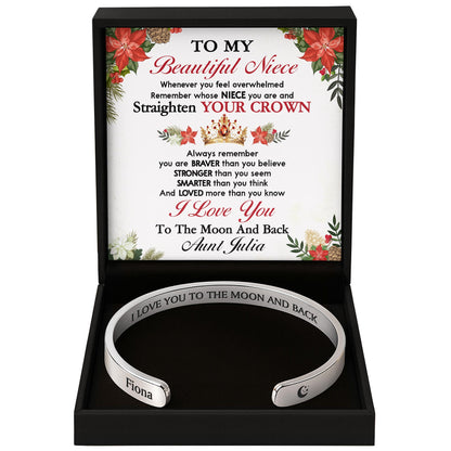 I Love You To The Moon And Back With Moon And Floral Elements - Personalized Bracelet Cuff With Custom Message Card - FAM760_CUFB
