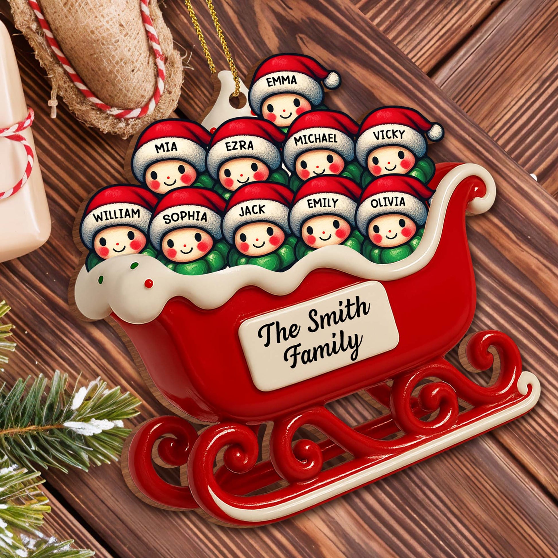 Personalized Family Christmas Sleigh Ornament