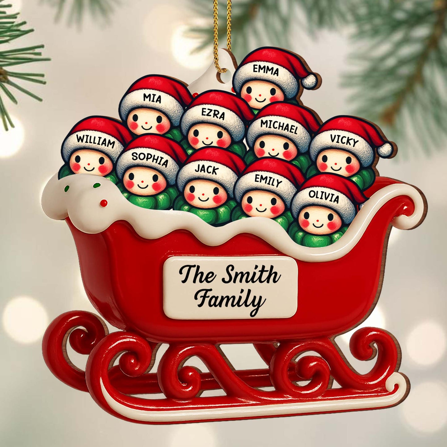 Personalized Family Christmas Sleigh Ornament