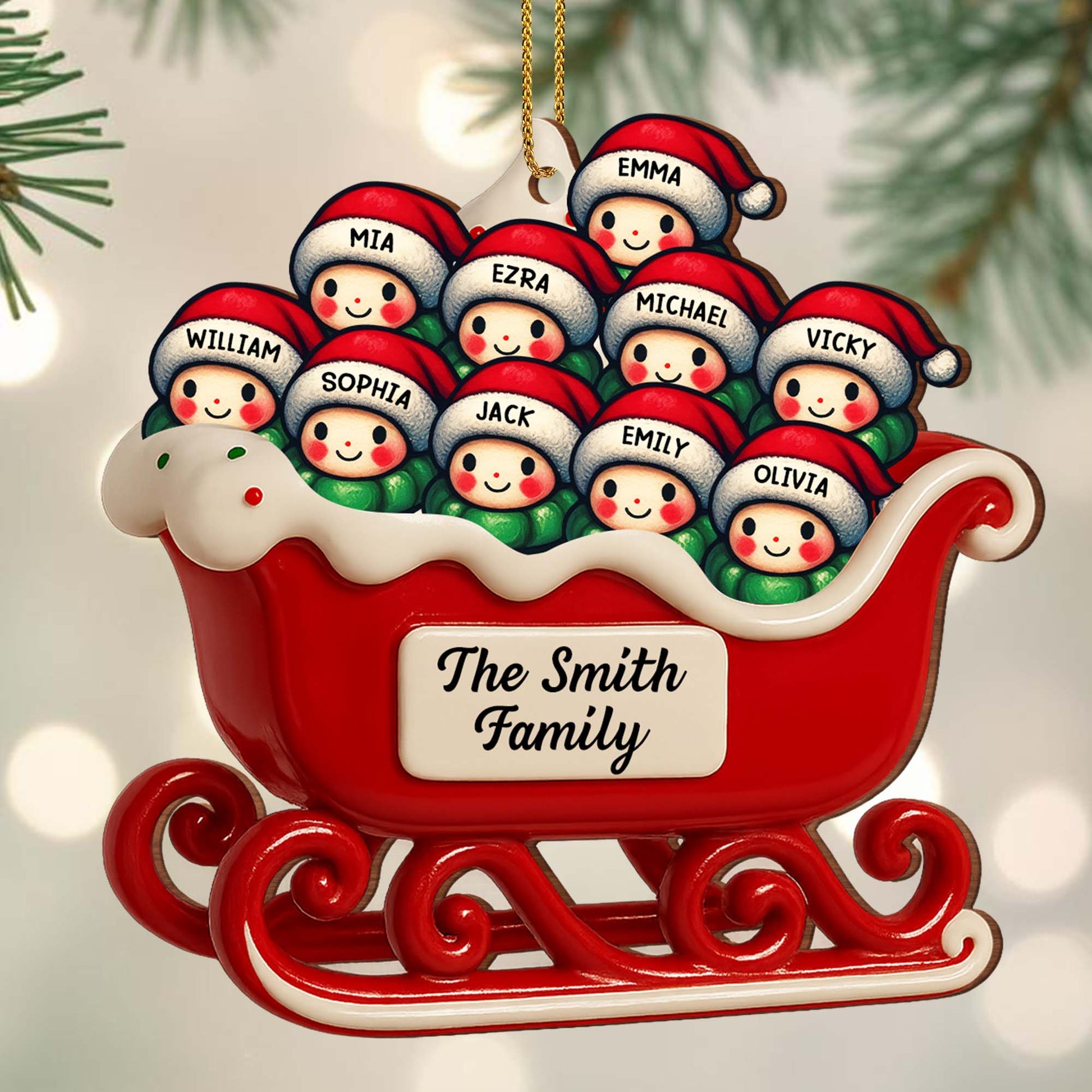 Personalized Family Christmas Sleigh Ornament