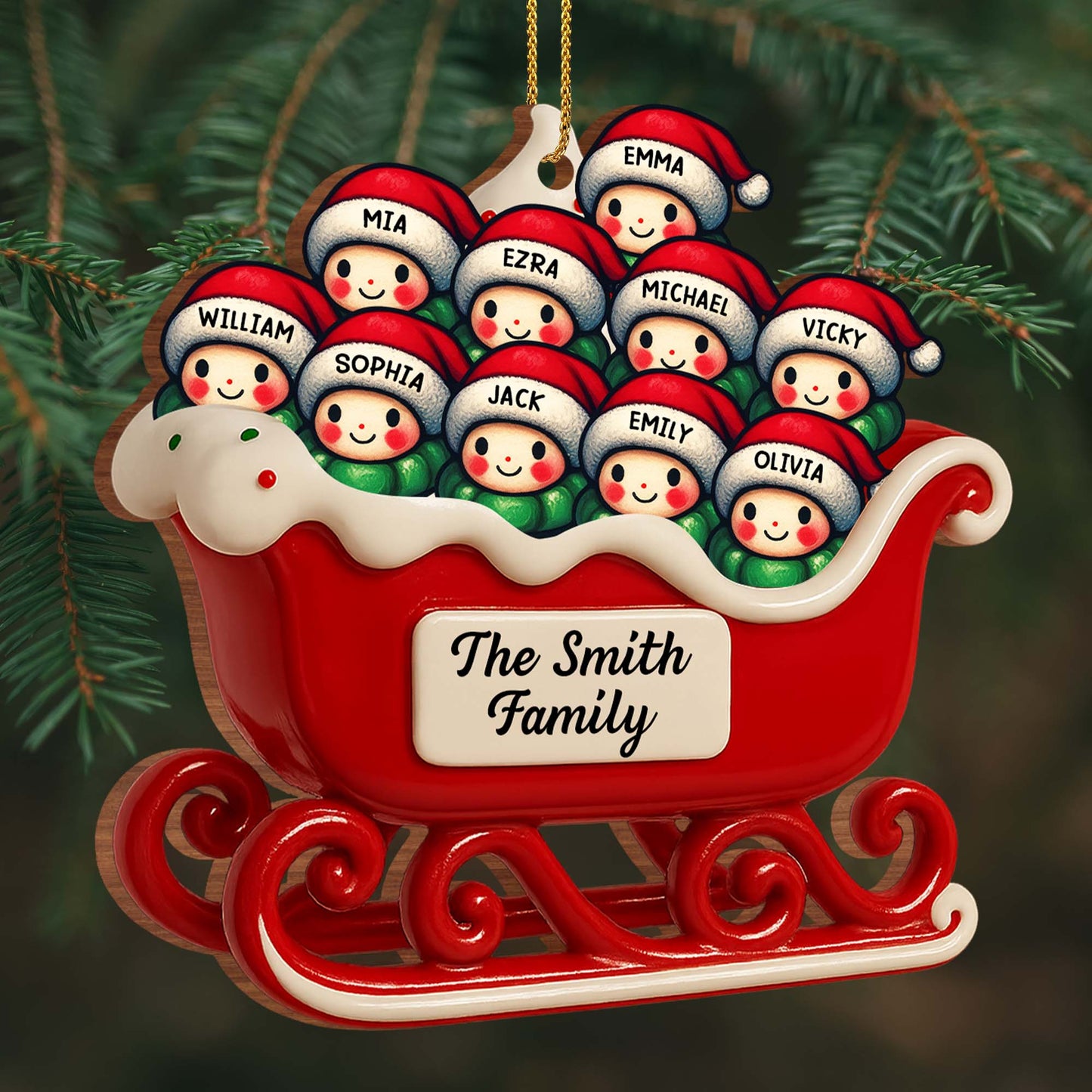 Personalized Family Christmas Sleigh Ornament