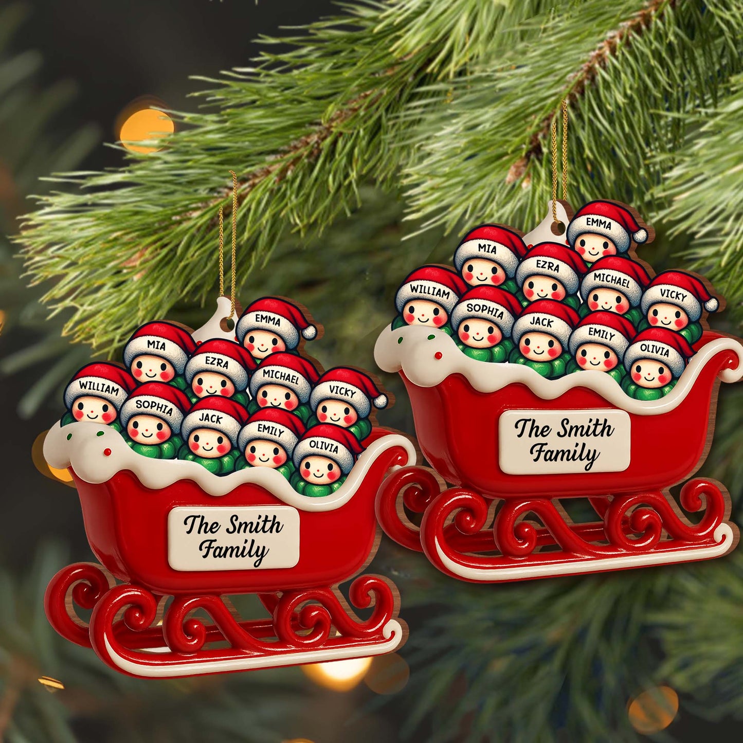 Personalized Family Christmas Sleigh Ornament