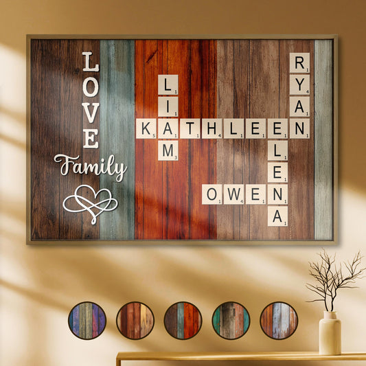 Love And Family Scrabble Style On Wooden Background