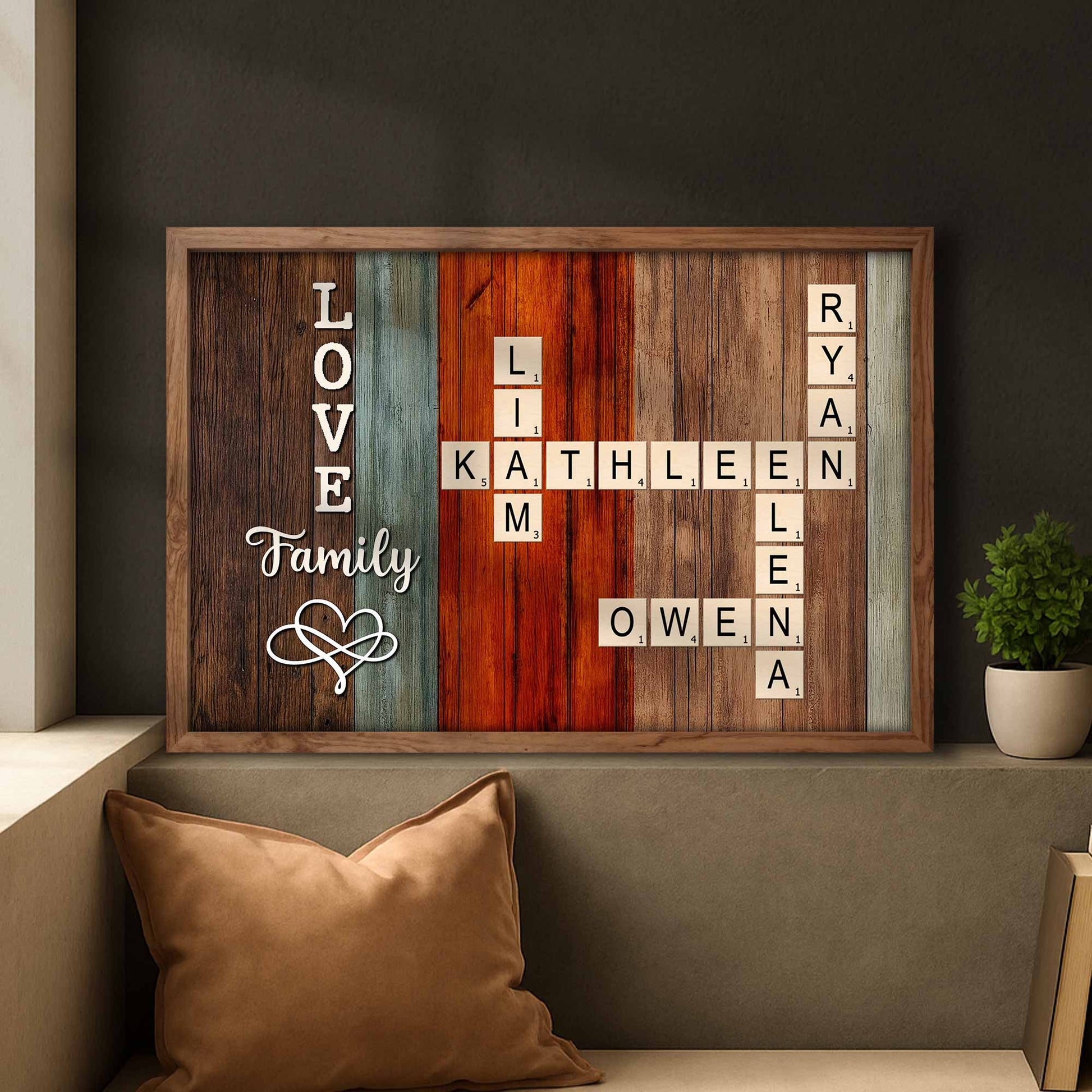 Love And Family Scrabble Style On Wooden Background