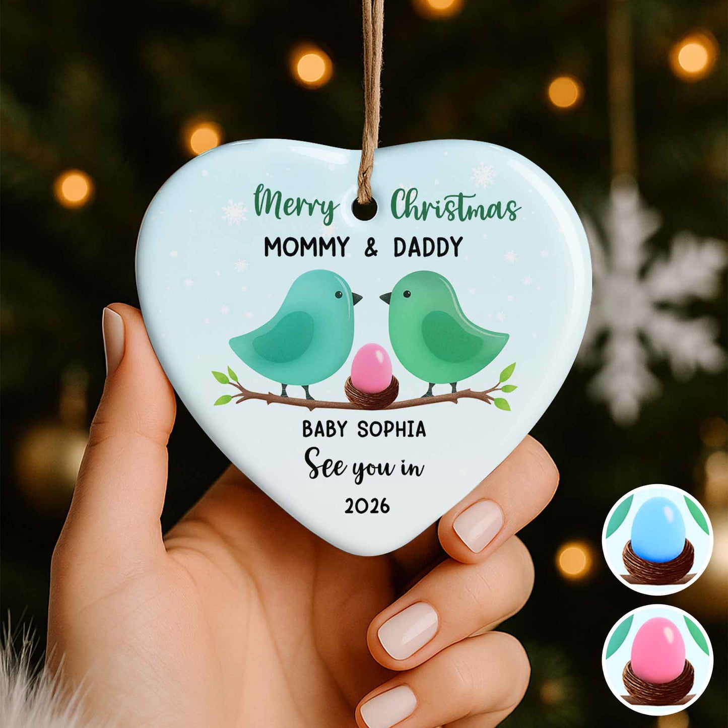 Merry Christmas Mommy And Daddy With Birds And Egg