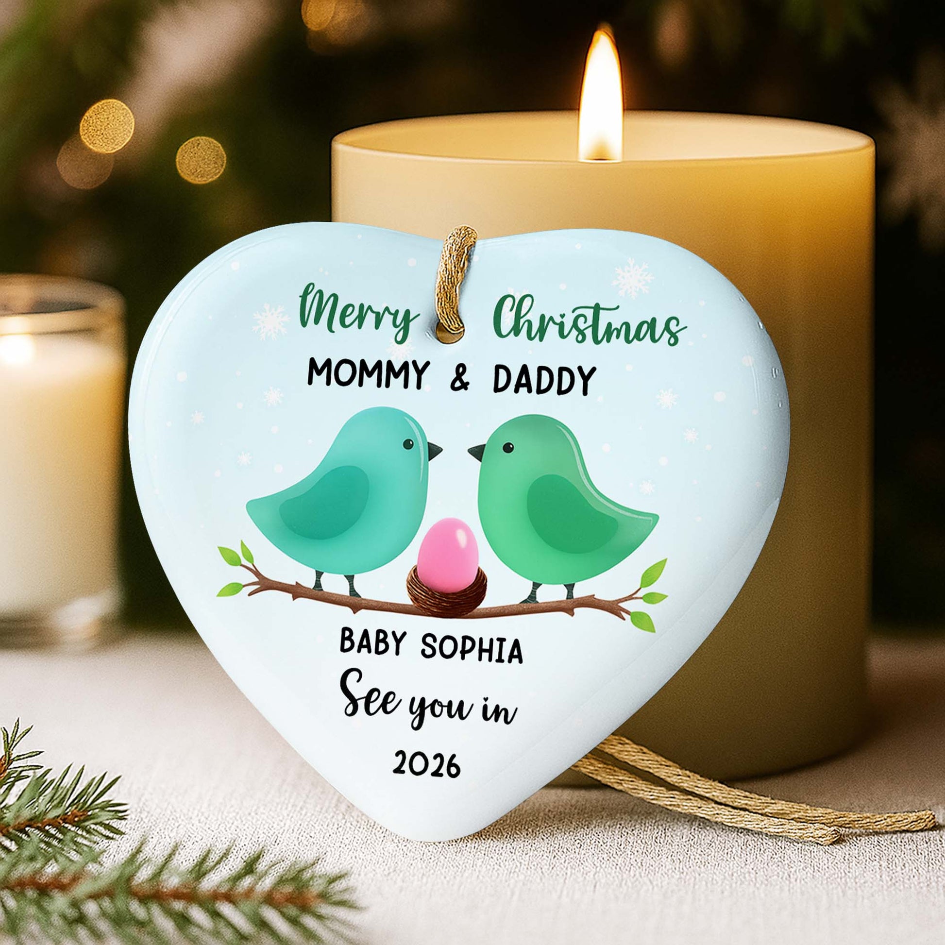 Merry Christmas Mommy And Daddy With Birds And Egg