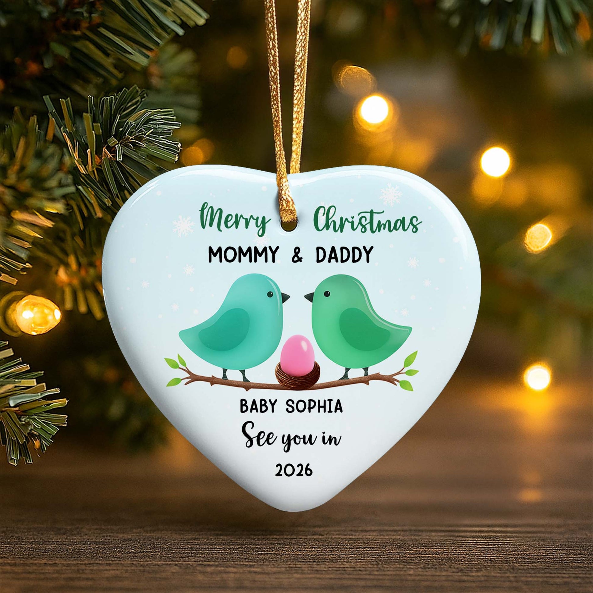 Merry Christmas Mommy And Daddy With Birds And Egg