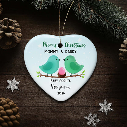 Merry Christmas Mommy And Daddy With Birds And Egg