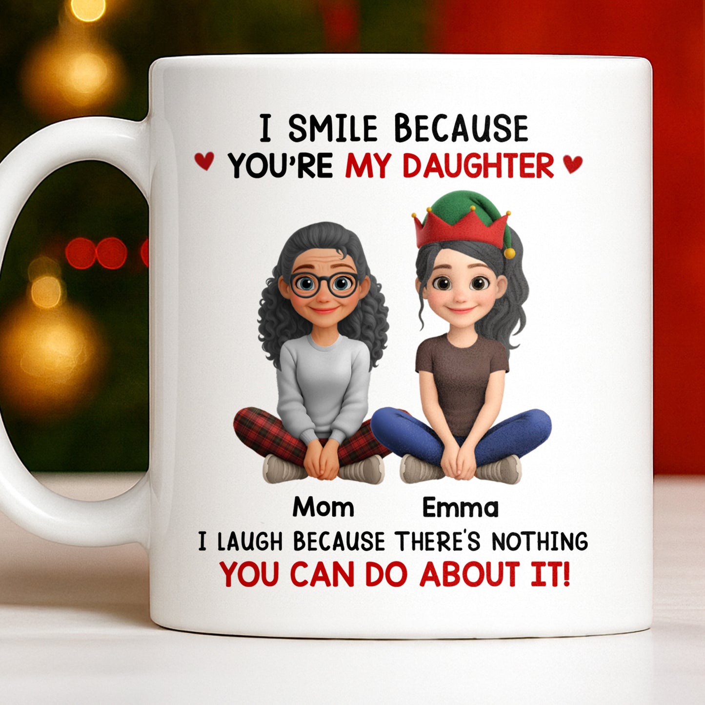 I Smile Because You're My Daughter, Cartoon Figures and Christmas Sweaters - Personalized Custom Coffee Mug - FAM770_MG