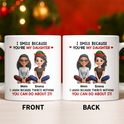 I Smile Because You're My Daughter, Cartoon Figures and Christmas Sweaters - Personalized Custom Coffee Mug - FAM770_MG