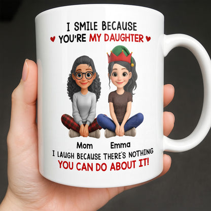 I Smile Because You're My Daughter, Cartoon Figures and Christmas Sweaters - Personalized Custom Coffee Mug - FAM770_MG