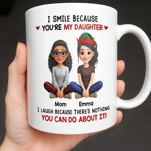 I Smile Because You're My Daughter, Cartoon Figures and Christmas Sweaters - Personalized Custom Coffee Mug - FAM770_MG