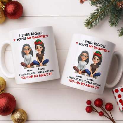 I Smile Because You're My Daughter, Cartoon Figures and Christmas Sweaters - Personalized Custom Coffee Mug - FAM770_MG