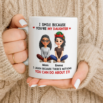 I Smile Because You're My Daughter, Cartoon Figures and Christmas Sweaters - Personalized Custom Coffee Mug - FAM770_MG