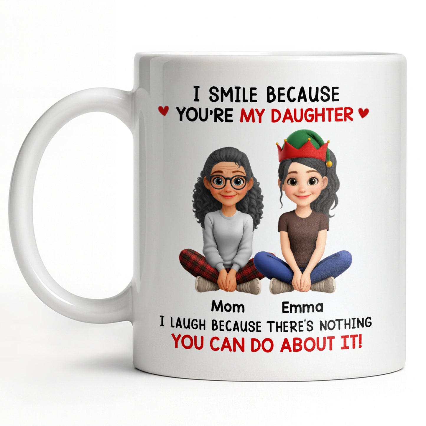 I Smile Because You're My Daughter, Cartoon Figures and Christmas Sweaters - Personalized Custom Coffee Mug - FAM770_MG