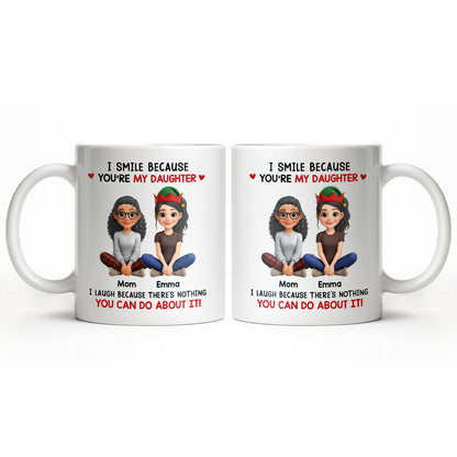 I Smile Because You're My Daughter, Cartoon Figures and Christmas Sweaters - Personalized Custom Coffee Mug - FAM770_MG