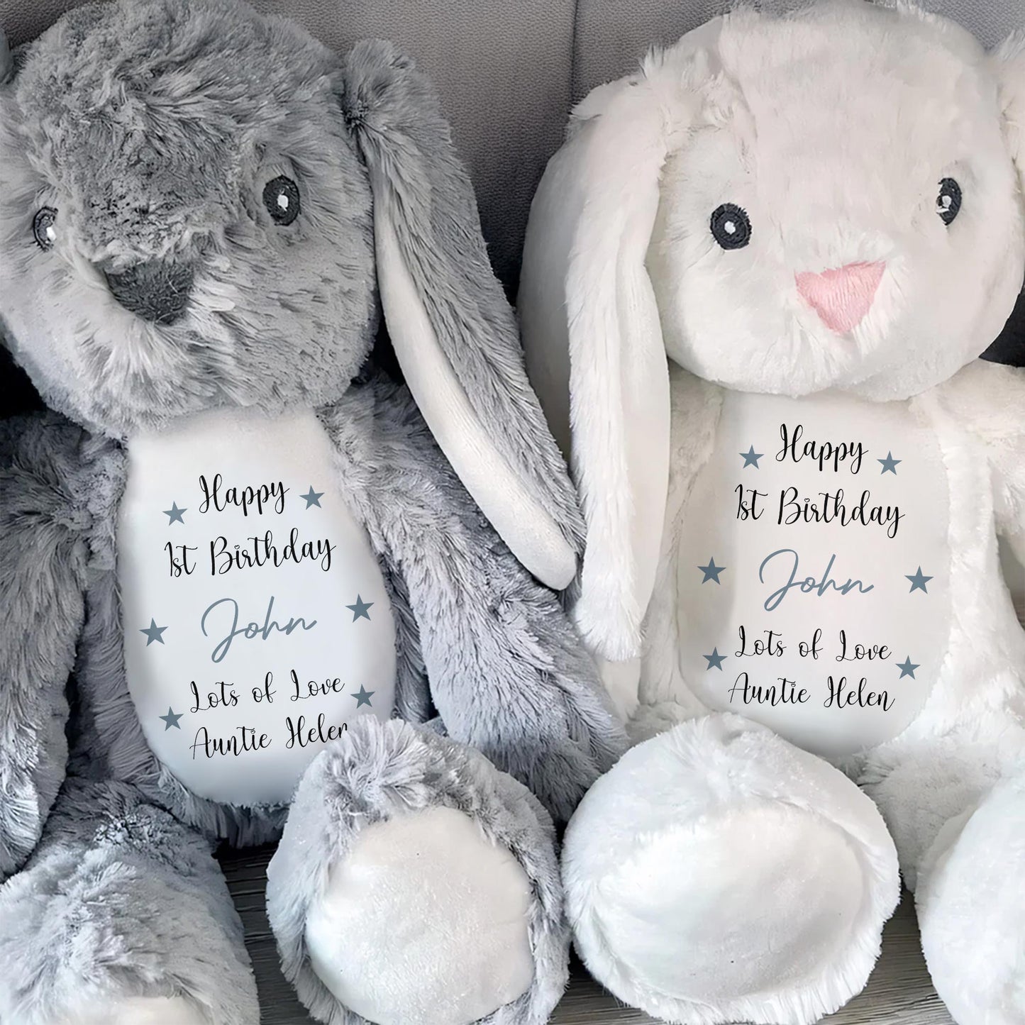 Happy 1st Birthday, Lots Of Love, Stuffed Bunny With Stars