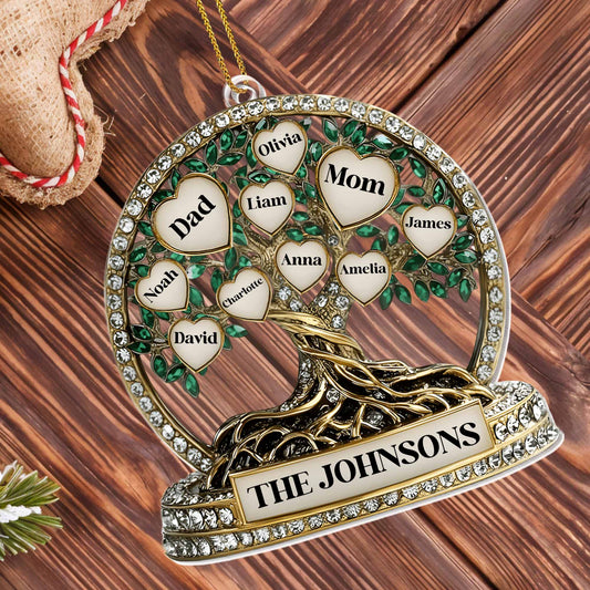 Beautiful Family Tree With Leaves And Hearts