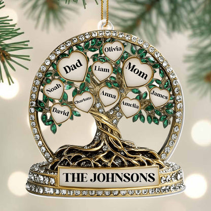 Beautiful Family Tree With Leaves And Hearts