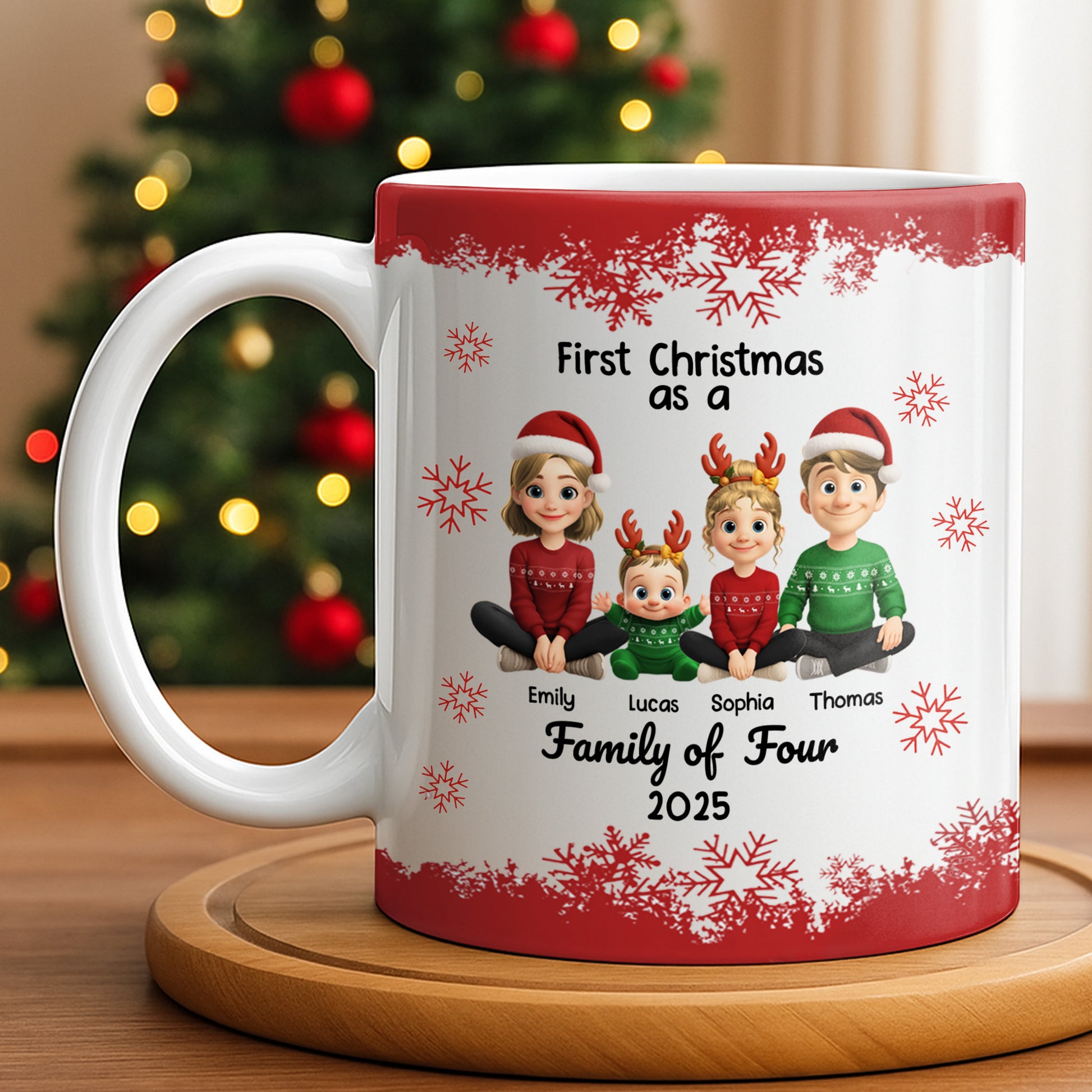 First Christmas As A Family Of Four With Snowflakes